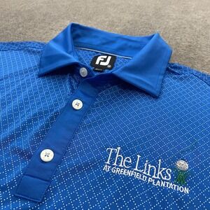 FootJoy Golf Polo Shirt Medium Blue The Links Greenfield Plantation Stretch Mens